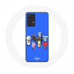 &Uuml;mbris Samsung Galaxy A32 5G BTS BT21 Tata Chimmy Cooky Rj Koya Shooky And Mang Play Music jaoks sinine taust