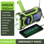 8000 mAh k&auml;siv&auml;ndaga p&auml;ikeseenergia raadio kaasaskantav AM/FM/NOAA ilmaraadio LED-taskulambiga Bluetooth 5.0 k&otilde;lariga h&auml;daabiraadio roheline