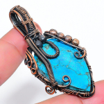 Natural Tibetan Turquoise Gemstone Copper Wire Wrap Gift Pendant 2.56 n3z86