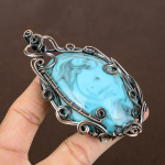 Natural Turquoise Gemstone Handmade Copper Wire Wrap Pendant 4.13 g8v08