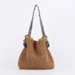 Yogodlns Fashion Straw rannakorvkott Naiste rotangist &otilde;lakott Suure mahutavusega kootud k&auml;sitsi valmistatud k&auml;ekott 38x36cm beež