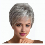 Naiste l&uuml;hike lokkis tukkidega parukas kohev loomulik v&auml;limus siidine k&otilde;rge temperatuuriga kiud keskealistele naistele Bobo s&uuml;nteetilised juuksed h&otilde;bedane hall v&auml;rv