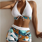 Naiste k&otilde;rge v&ouml;&ouml;kohaga ujumistrikoo naiste suvine supelkost&uuml;&uuml;m bikiinikomplekt, suures suuruses ujumisriided naiste rannaujumiskost&uuml;&uuml;m S valge