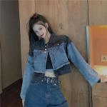 Retro L&uuml;hike Tikkimisega Denim Jakk Naiste Kevad-S&uuml;gis Korea Stiil L&otilde;tv K&otilde;ik-sobiv Jakk Top S gray