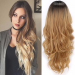Naiste blond, gradient, pikk lokkis s&uuml;nteetiline parukas Moodne laineline parukas kuld
