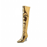 Naiste &Uuml;le p&otilde;lve saapad lukuga Kuldne H&otilde;bedane K&otilde;rge konts Saapad &uuml;le reie 34 kuld