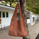 Yogodlns Naiste Boho kootud suvine rannak&auml;ekott, k&auml;sitsi valmistatud kudumis&otilde;lakotid, k&auml;sitsi heegeldatud kott, &otilde;mblemisega ostukott 36x35cm