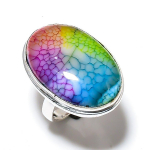 Rainbow Solar Quartz Gemstone Handmade 925 Sterling Silver Ring Size 8.5 v9h86