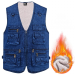 Denimst meeste vest s&uuml;gis- ja talvine suur vabaaja pluss sametvest, soe vest mitme taskuga vest XL sinine