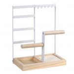 Mitmekorruseline ehtekorraldaja puidust alusega Tugev konstruktsioon Kaelakeed K&otilde;rvar&otilde;ngad K&auml;ev&otilde;rud S&otilde;rmused 48 k&otilde;rvar&otilde;nga auku 6 kaelakeeriiulit valge