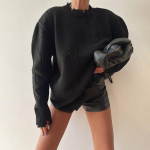S&uuml;gistalvine vintage avara pikkade varrukatega &uuml;laosa &uuml;hev&auml;rviline pullover trikotaaž, kraega kampsun S tumehall v&auml;rv