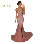 Naiste &otilde;htukleit, s&uuml;gav V-kaelus, l&otilde;hestatud &auml;&auml;ris, litrid, k&otilde;hn kalasaba-&auml;&auml;r, taga t&otilde;mblukk, varrukateta balli kokteilipeokleit maast pikk balli kleit S roosa