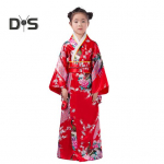 1 komplekt T&uuml;drukutele Traditsiooniline kimono pidžaama, erksad v&auml;rvid, lilleline paabulinnutr&uuml;kk Lihtne kanda, mugav kimono 120 cm roosa