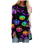 Naiste mood vabaaja pikkade varrukatega Halloweeni printimisega &uuml;mara kaelusega pullover top-pluus M