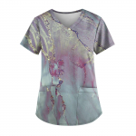 Suures suuruses tr&uuml;kitud Scrub t&ouml;&ouml;vormi topid naistele V-kaelusega l&uuml;hikeste varrukatega T-s&auml;rgid taskutega t&ouml;&ouml;riiete T-s&auml;rk XXXXL sinine