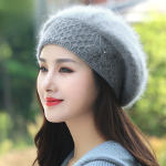 K&uuml;&uuml;liku karvam&uuml;ts naistele talvel paks soe k&otilde;rvakaitse kootud villane m&uuml;ts Korea versioon moodne bareti trend Adult average size (56-60cm) helehall v&auml;rv