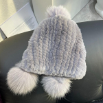 Talvine t&otilde;eline reksi k&uuml;&uuml;liku karusnahast m&uuml;ts naistele Kootud k&uuml;&uuml;liku karusnahast k&otilde;rva soe m&uuml;ts The Spiral Beanies m&uuml;ts koos rebase karvaga pompooniga peal One Size must