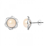 PERLINEA - Boucles d'Oreilles - Fleur Perles de Culture d'Eau Douce Rose Naturel - Argent 925 Milli&egrave;mes - Bijoux Femme