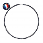 PERLINEA - Collier Perle de Culture d'Eau Douce AAA+ Semi-Ronde 5-6 mm Noire - Mousqueton - Argent 925 Milli&egrave;mes - Bijoux Femme
