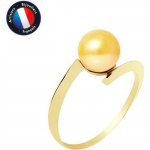 PERLINEA - Bague V&eacute;ritable Perle de Culture d'Eau Douce Ronde 7-8 mm - Colori Gold - Or Jaune - Bijou Femme