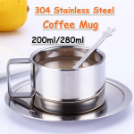 Kvaliteetne roostevabast terasest kohvitass, veetass, segamistass kruus / piimatass taldriku ja lusikaga 200ml only mug