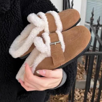 Karvased madalad naiste puuvillased sussid seemisnahast l&uuml;hikese pl&uuml;&uuml;siga pandlaga muulakingad 2025 trend soojad lumesaapad hubased kodu talve mujer zapatillas 40