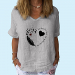 Naiste moodne V-kraega l&uuml;hikeste varrukatega T-s&auml;rk vabaaja puuvillane linane &otilde;huke &uuml;laosa naiste pullover, tr&uuml;kiga T-s&auml;rk S