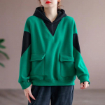 Naiste puuvillane &uuml;lisuur pluus, lahtised vabaaja pullover kapuutsiga dressipluusid M roheline