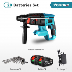 YOFIDRA 26 mm harjadeta elektrivasara puur, multifunktsionaalne p&ouml;&ouml;rlev juhtmeta laetav elektrit&ouml;&ouml;riist Makita 18 V aku jaoks 2xBattery- EU plug
