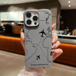 &Uuml;hev&auml;rviline nahatekstuuriga lennufirma lennuki mustriga telefonikott iPhone 16 Pro 15 14 Plus 13 12 Pro Max 11 jaoks, p&otilde;rutuskindel pehme TPU &otilde;huke kate iPhone 16 hall