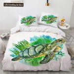 3D Merikilpkonna Voodipesukomplekt Ps&uuml;hhedeelne Loom Tekikott Voodikatted &Uuml;hekohaline Kahekohaline T&auml;issuuruses Kuninganna Kuningas Pol&uuml;ester Tepikott 70x133cm 2pcs
