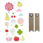 Autocollants Puffies Fruits adorables + 20 &eacute;tiquettes kraft Fanion