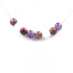 Pierres et Min&eacute;raux. Collier Perles Oeil de Tigre violet + Am&eacute;thyste + Pierre de lune + Chaine en acier inoxydable.