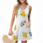 Naiste vabaaja taskutega suvevesti kleit Lillemustriga V-kaelusega varrukateta kleit M