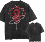 2025 Anime Washed l&uuml;hikeste varrukatega naiste unisex T-s&auml;rk 4XL must