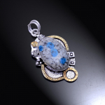 K2 Blue Azurite Handmade 925 Sterling Silver Jewelry Two Tone Pendant 2.50 w4o38