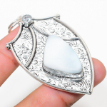 Rainbow Moonstone, White Topaz 925 Sterling Silver Jewelry Pendant 2.84 h4o86