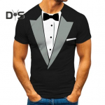 Meeste T-s&auml;rk, v&otilde;ltsitud kaheosaline &uuml;likonnamustriga pullover, &uuml;mara kaelusega disainiga l&uuml;hikeste varrukatega T-s&auml;rk, hingav igap&auml;evane kandmine L C