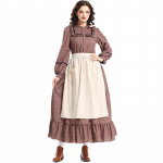 Preeria koloniaalkleit Pruun lilleline vintage Halloweeni kost&uuml;&uuml;m Pioneer Victorian keskaegne kost&uuml;&uuml;m Ajalooline renessansi kleit S pruun