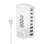 600W 8-pordiline laadimisjaam, USB C kiirlaadimisadapter, nutikas kiire laadija LED-indikaatoriga EU Plug