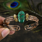 Malachite Handmade Copper Wire Wrap Cuff Bangle Adjustable i6y81