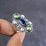 Iolite, Peridot Handmade 925 Sterling Silver Ring Size 8 Gift For Her j8c82