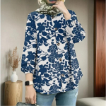 YYFS naiste moe vabaaja kevad-s&uuml;giseste lillemustritega pikkade varrukatega O-kaelusega pluusid ja s&auml;rgid S