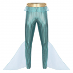 Meeste Merineitsi Kost&uuml;&uuml;mi P&uuml;ksid Elastse V&ouml;&ouml;kohaga Metallik L&auml;ikivad Kalasoomuste Mustriga Legginsid Halloweeni Cosplay Retuusid S