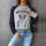 Kevadine ja s&uuml;gisene naiste pluus Colorblocking l&uuml;hikese &uuml;mara kaelusega pullover pikkade varrukatega top L