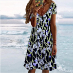 Suvemood naiste V-kaelusega l&uuml;hikeste varrukatega lillega tr&uuml;kitud kleit Seks-l&uuml;hikese seelikuga kleidid XS