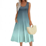 Naiste Mood &Uuml;mara Kaelusega Varrukateta Plisseeritud Rannakleit Taskutega Pikk Gradientkleit XL