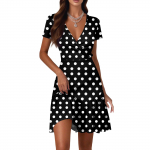 Naiste vabaaja mood V-kaelusega l&uuml;hikeste varrukatega lapitehnikas t&auml;pilise mustriga kleidid M roosa