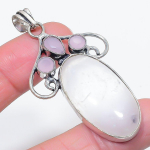 Natural Rose Quartz, Chalcedony 925 Sterling Silver Jewelry Pendant 2.52 e8o89