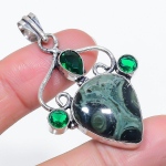 Natural Kambaba Jasper, Diopside 925 Sterling Silver Jewelry Pendant 2.13 s1w90